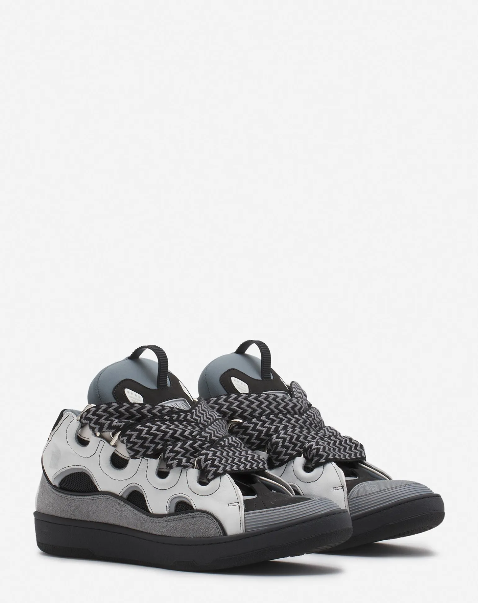 Lanvin Leather curb sneakers White/anthracite Sale