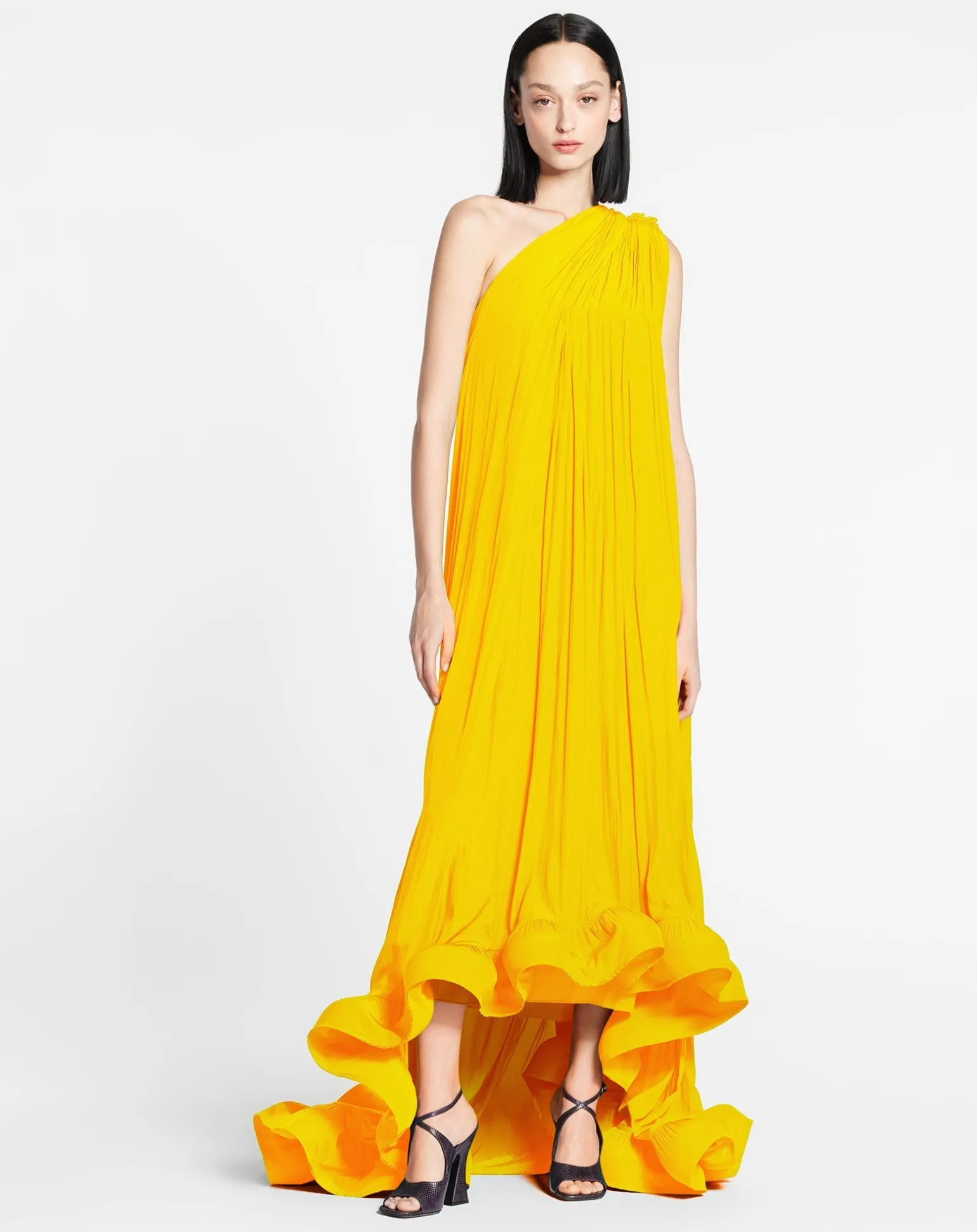 Lanvin Long charmeuse asymmetric tribute dress Sunflower Outlet