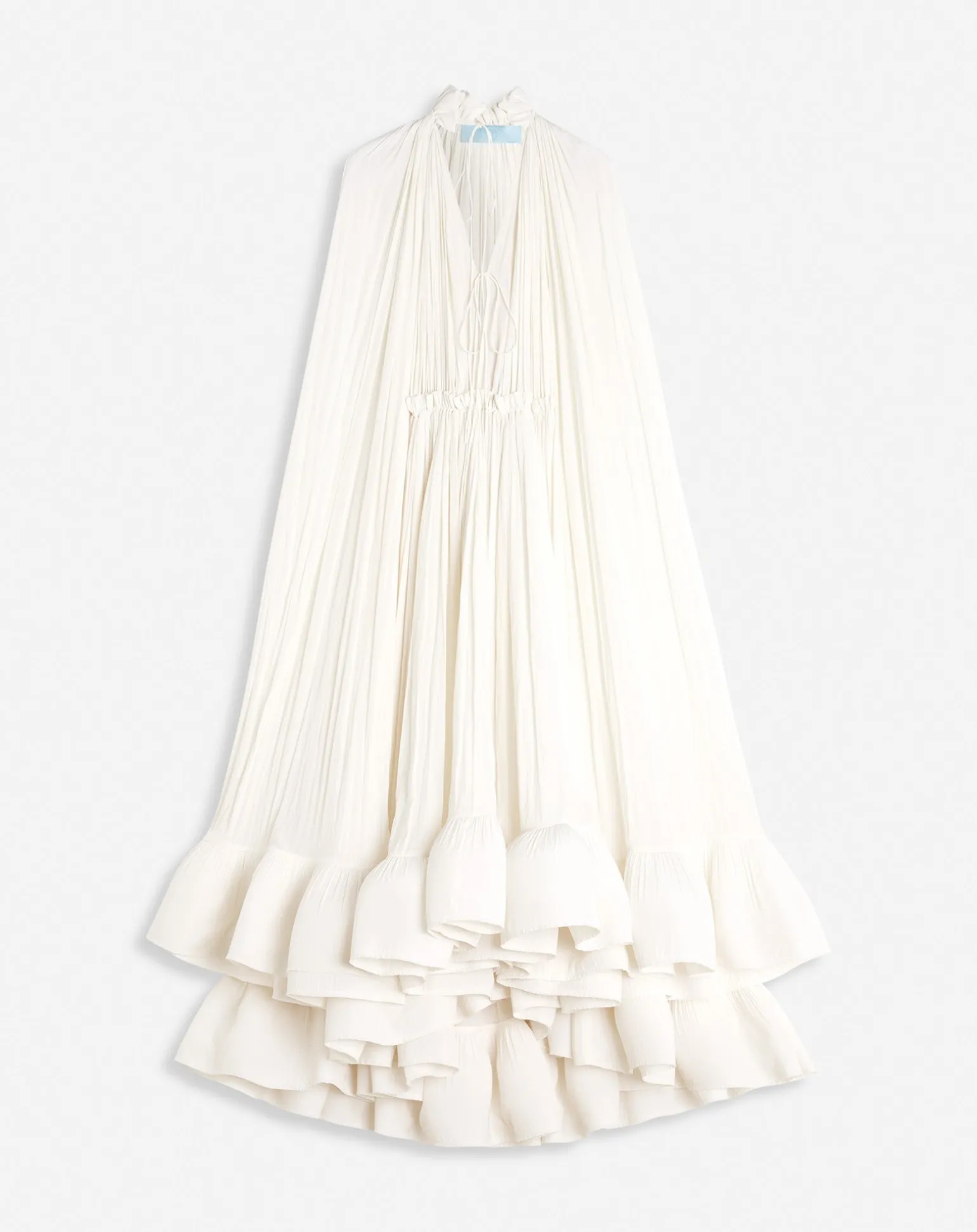 Lanvin Long charmeuse ruffle dress Offwhite Discount