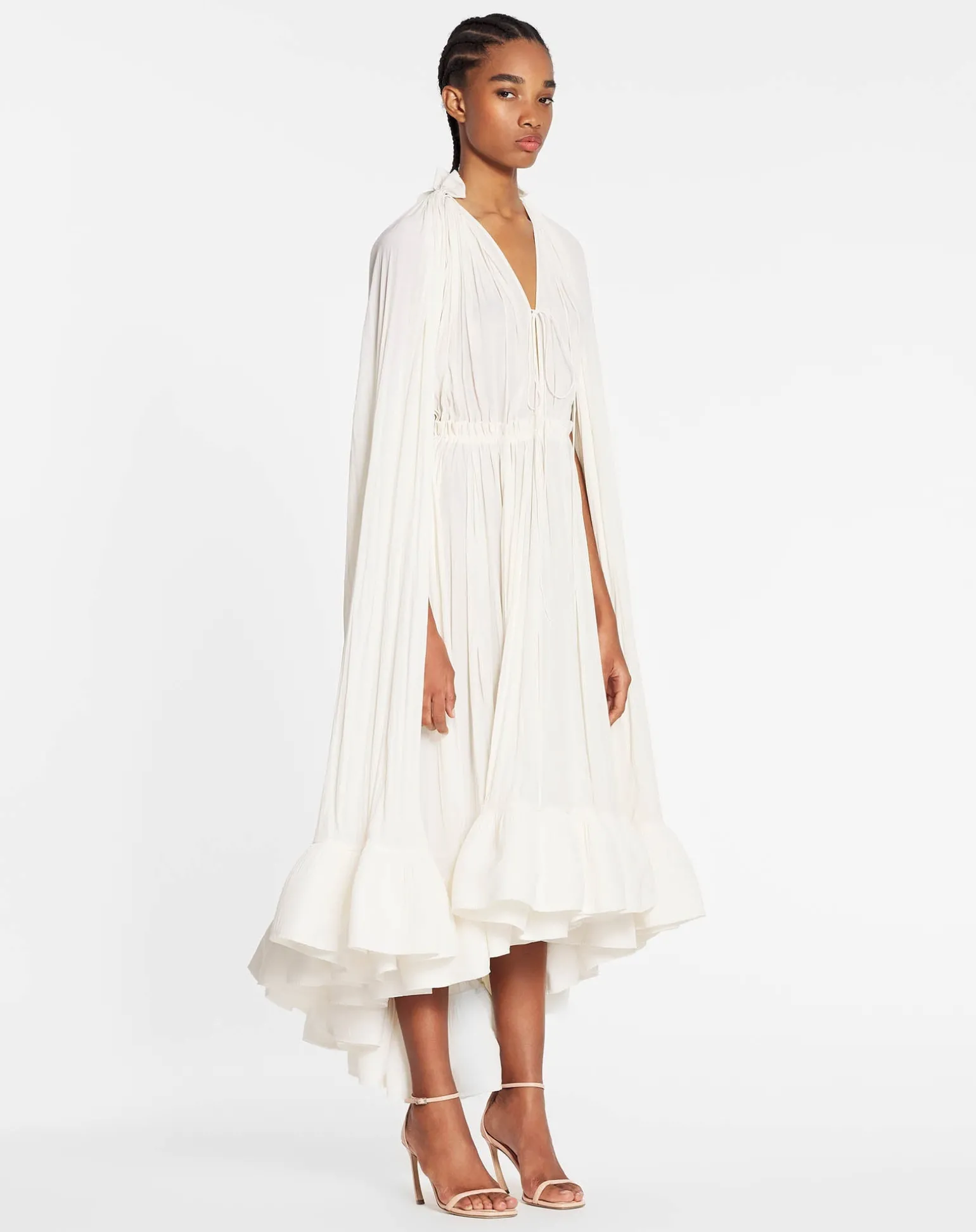 Lanvin Long charmeuse ruffle dress Offwhite Discount