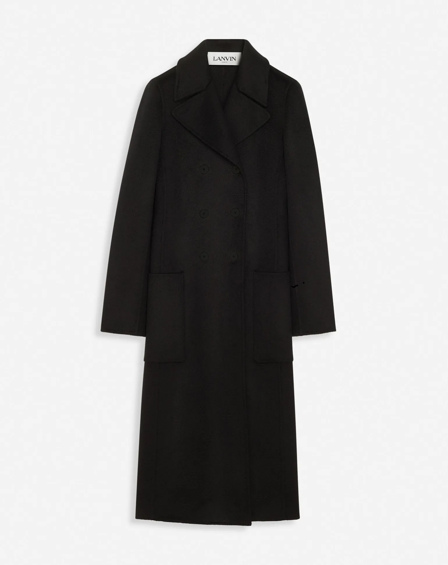 Lanvin Long coat in double-faced cashmere Black Flash Sale