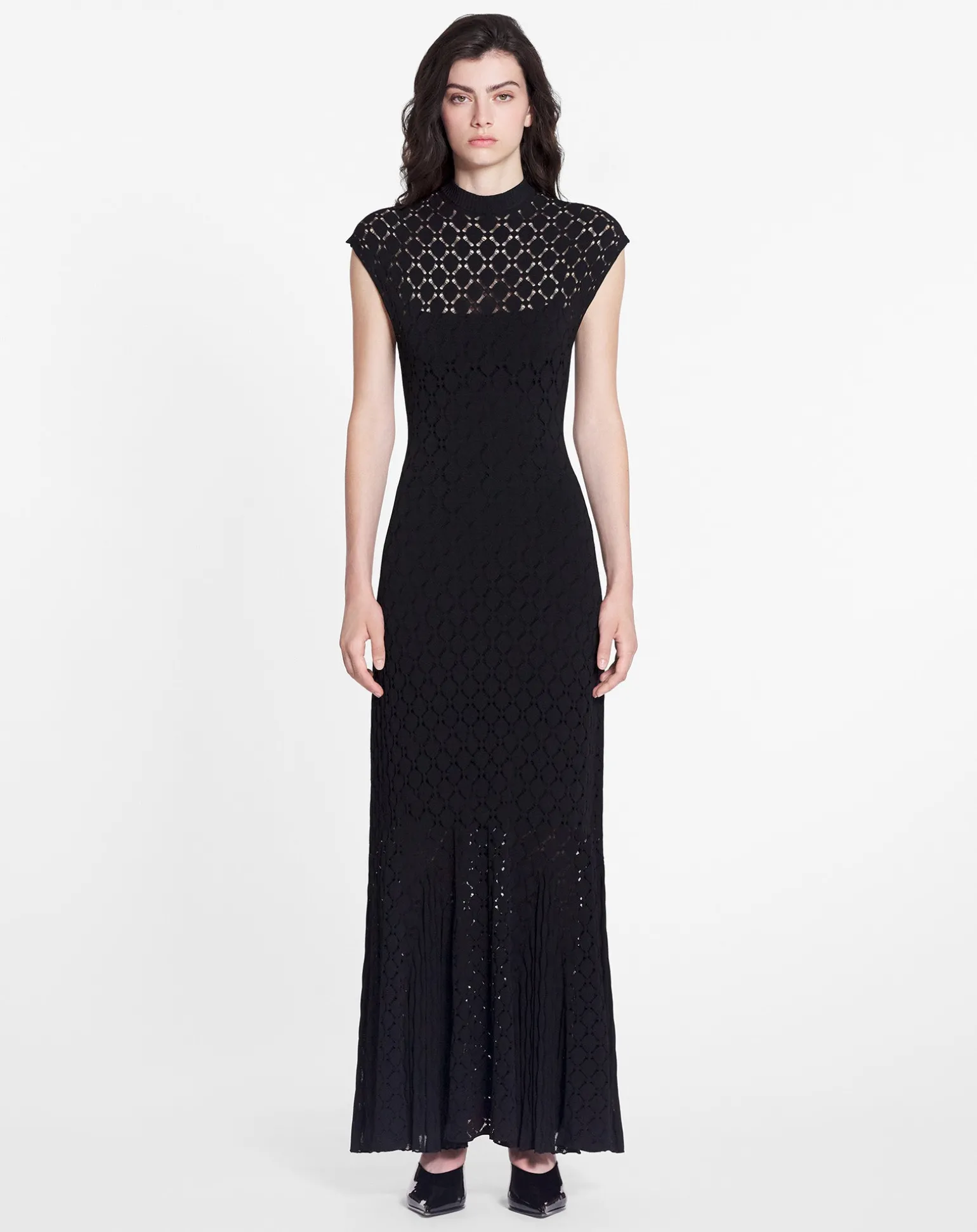 Lanvin Long dress in lace effect knit Black Discount