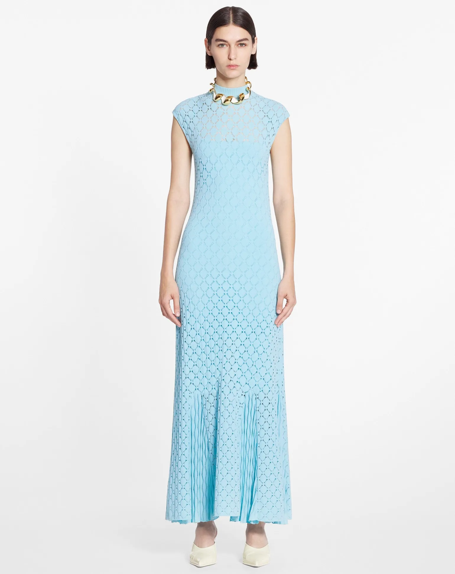 Lanvin Long dress in lace effect knit Budgie Hot