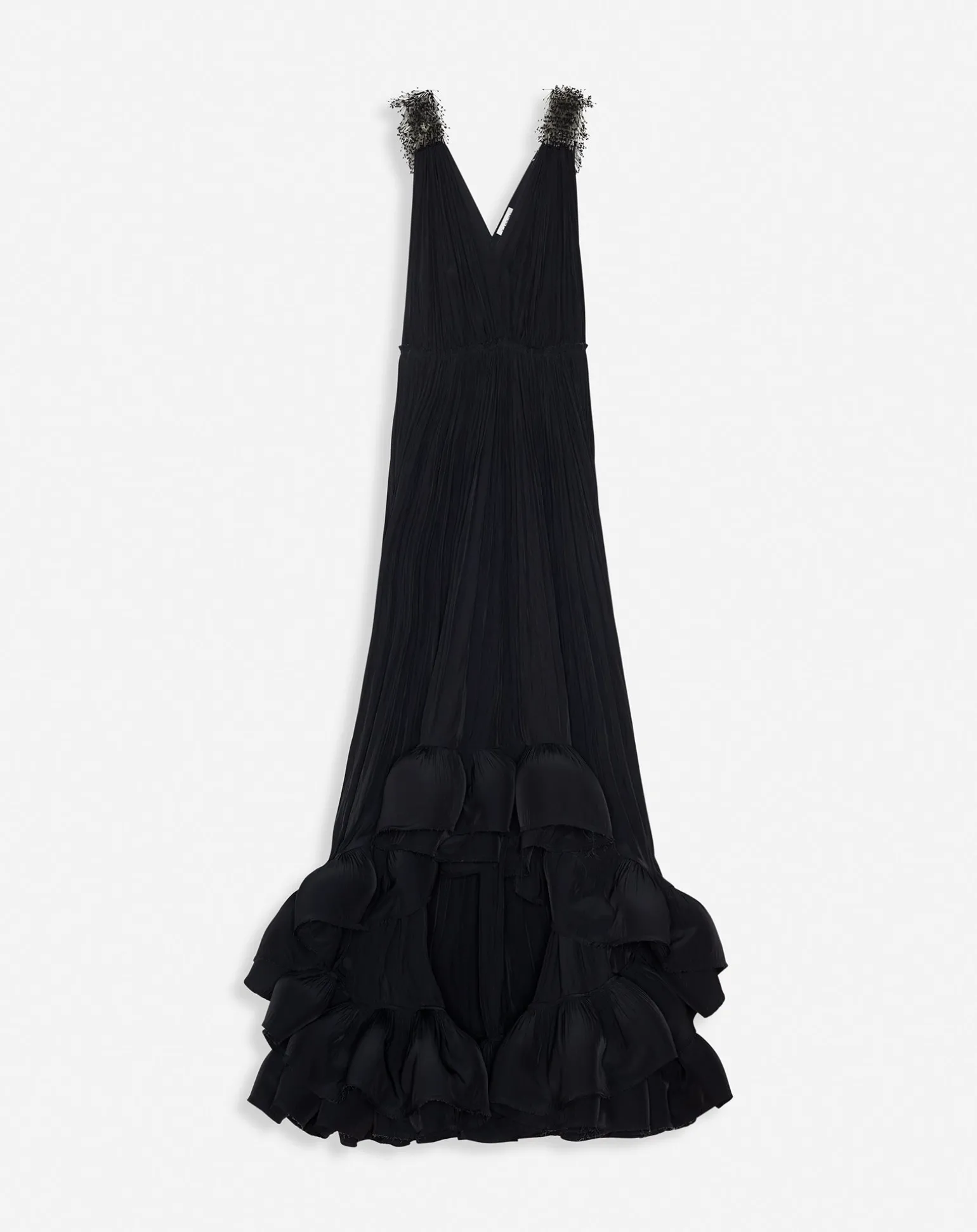 Lanvin Long embroidered charmeuse evening gown Black Sale