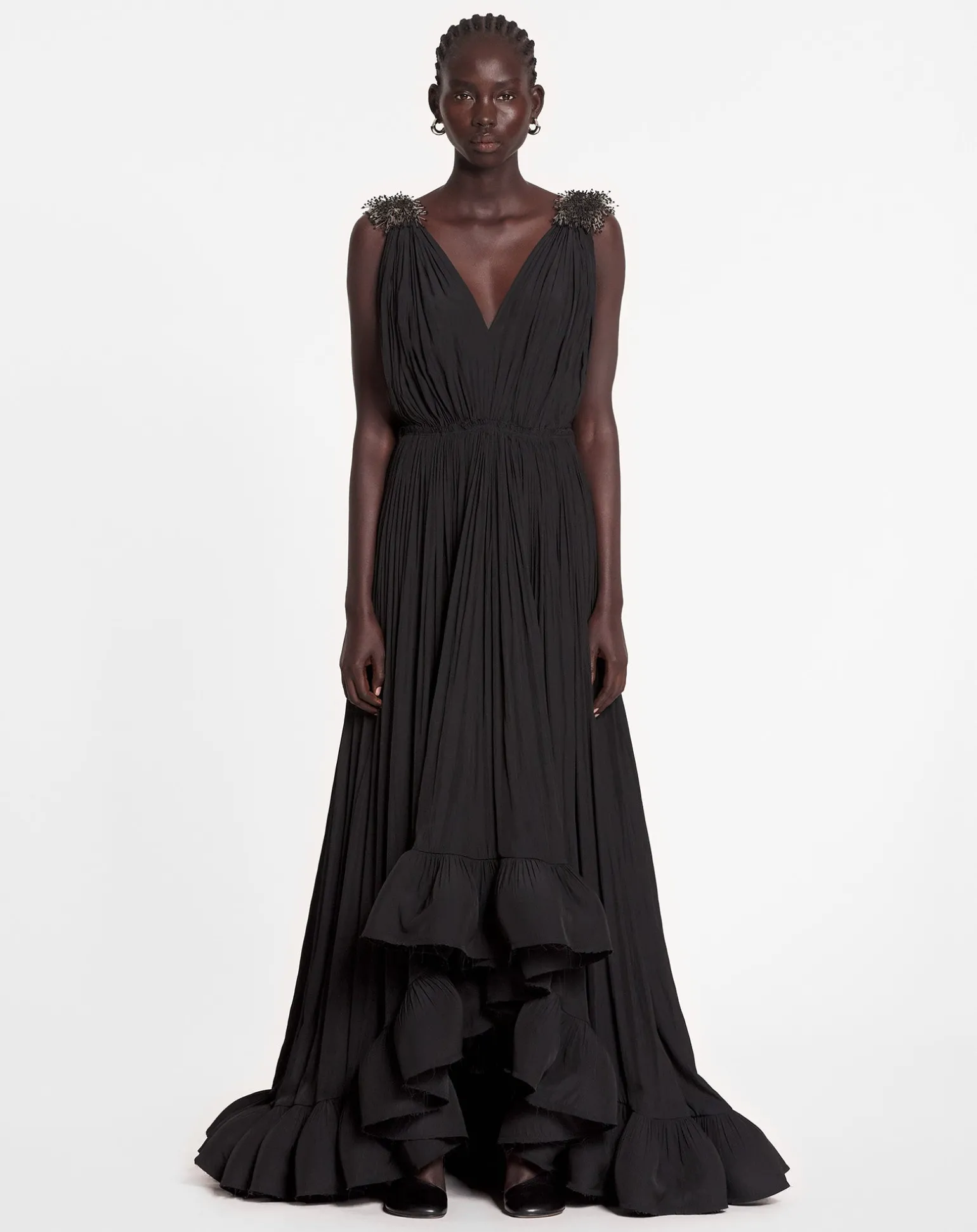 Lanvin Long embroidered charmeuse evening gown Black Sale