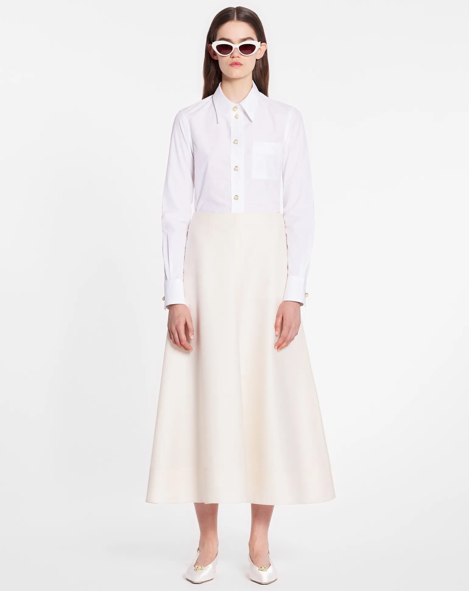 Lanvin Long sleeve shirt in poplin Opticalwhite Flash Sale