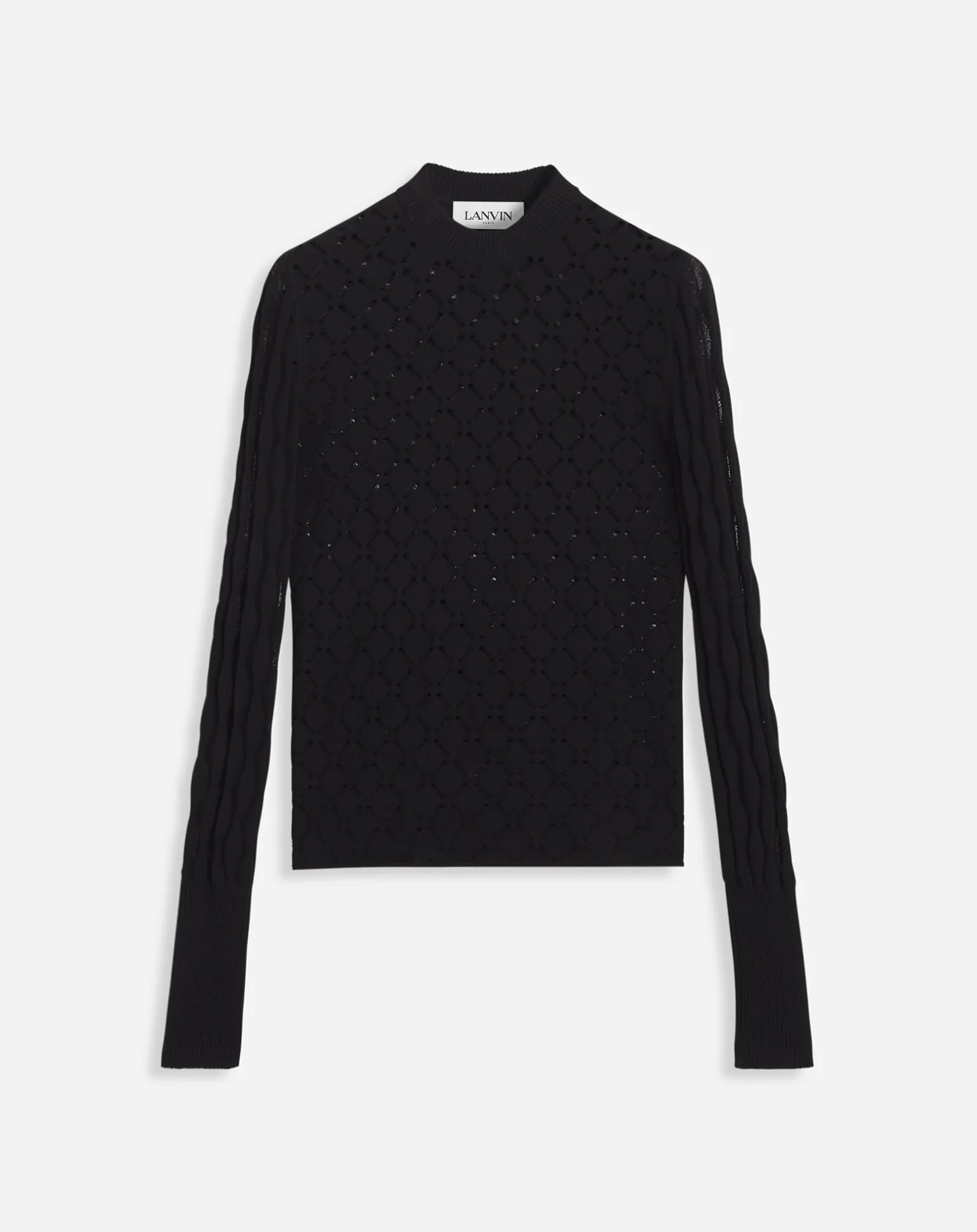 Lanvin Long-sleeved top in lace effect knit Black Sale