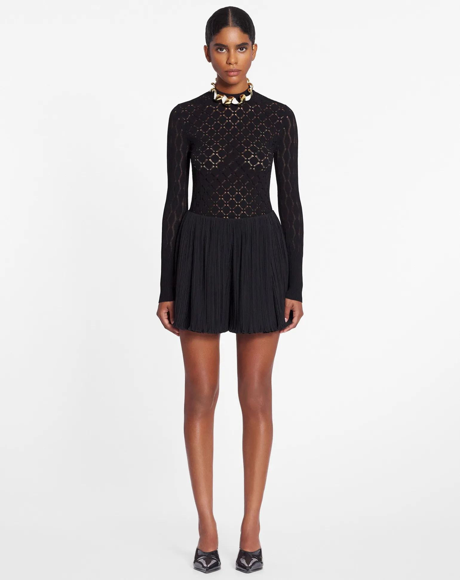 Lanvin Long-sleeved top in lace effect knit Black Sale