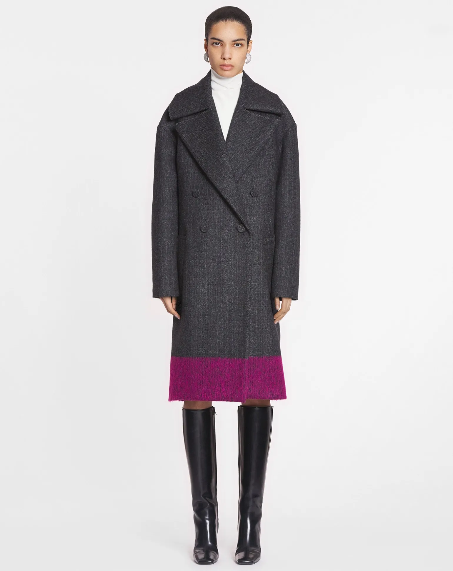 Lanvin Loose-fit two-tone coat Fuchsia/anthracite Flash Sale