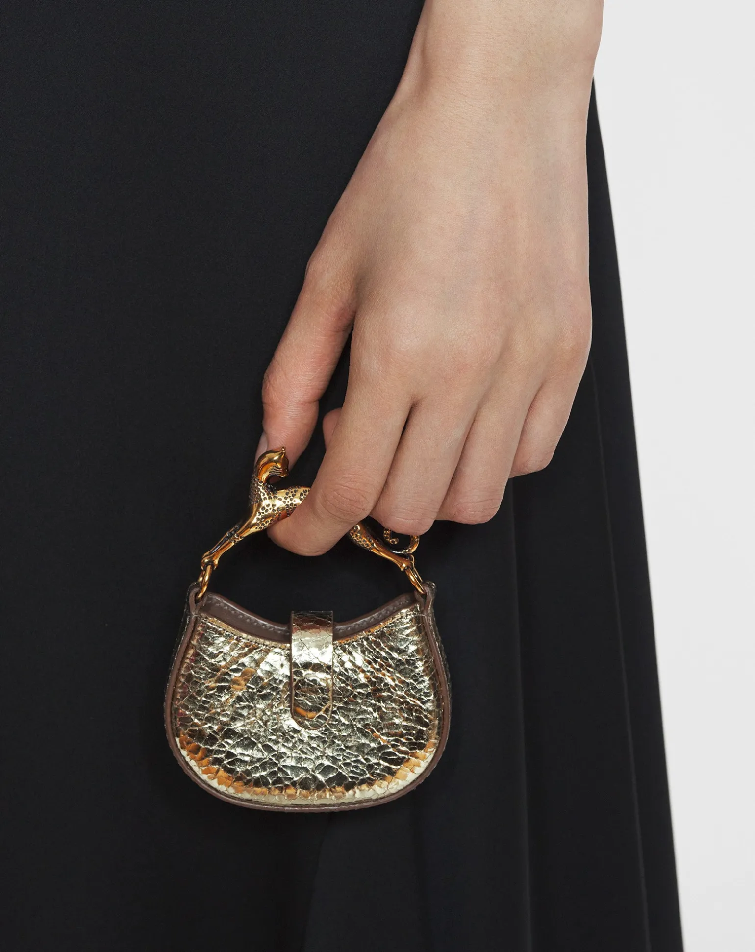 Lanvin Micro hobo cat charm bag in crackled metallic leather Gold Shop