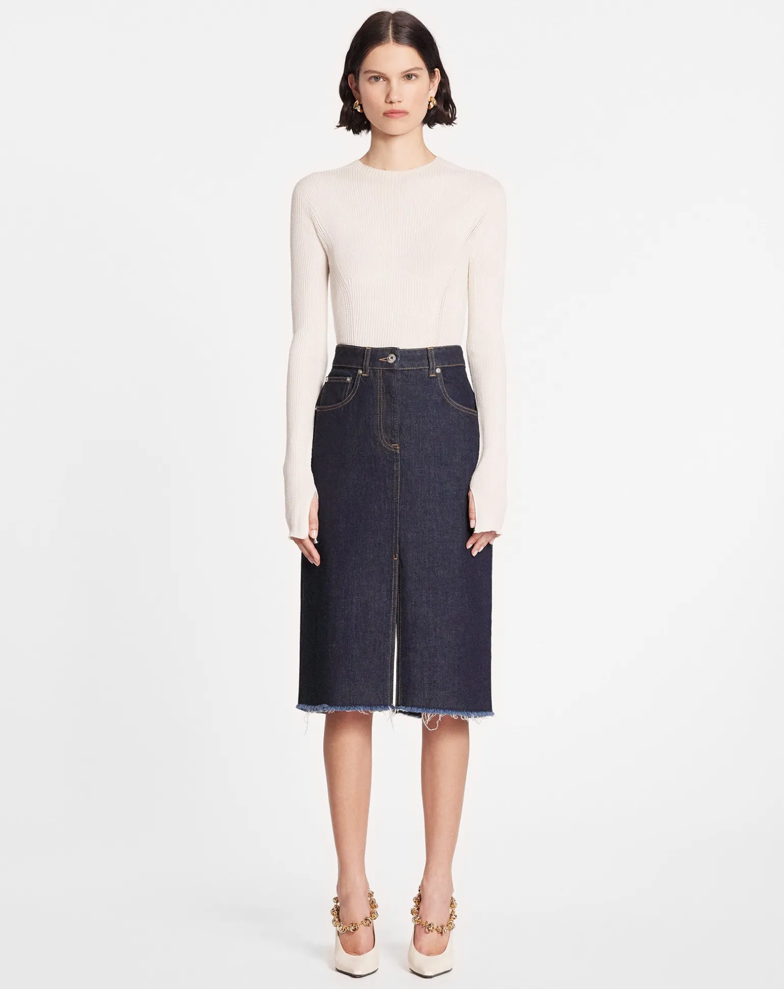 Lanvin Mid-length straight denim skirt Navyblue Outlet