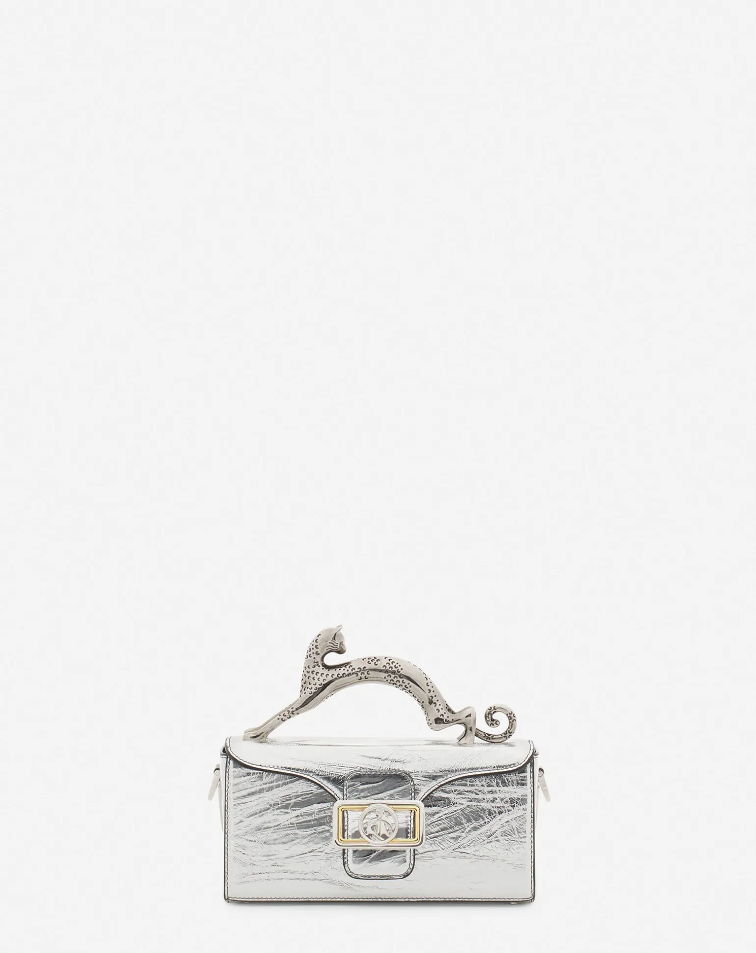 Lanvin Nano pencil cat bag in metallic leather Silver Store