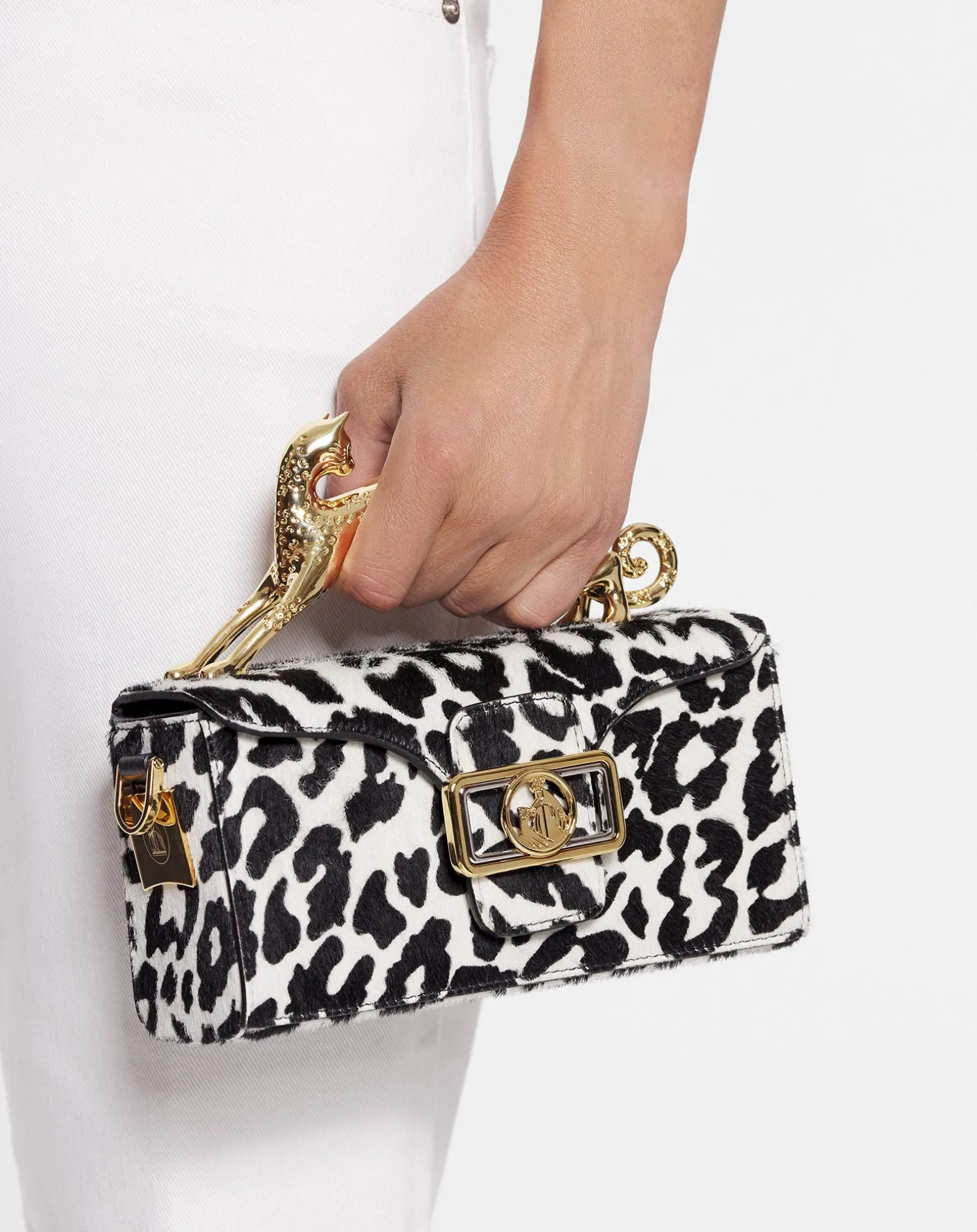 Lanvin Nano pencil cat bag in pony-effect leather Black/white Store