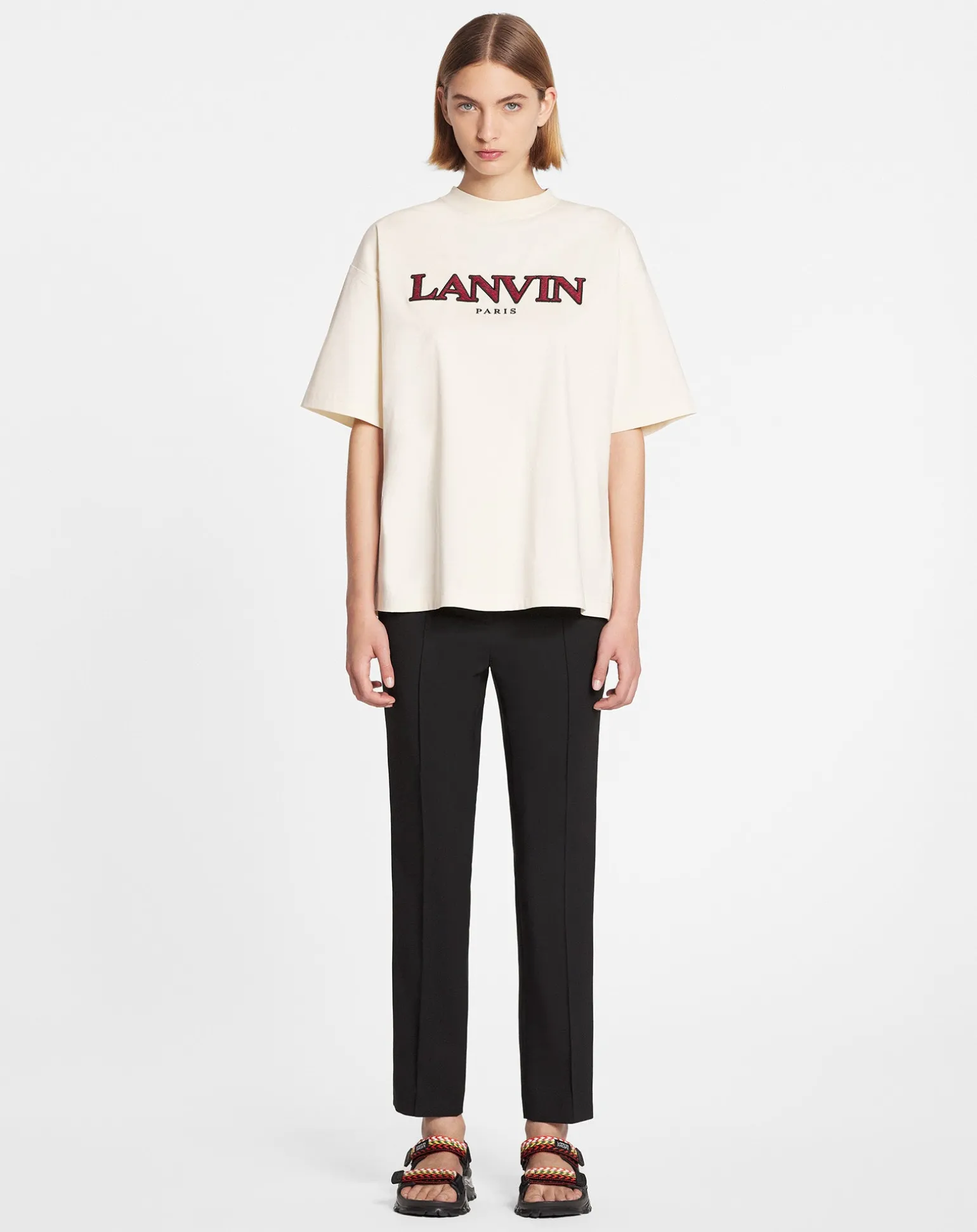 Lanvin Oversized embroidered curb t-shirt Cream Discount