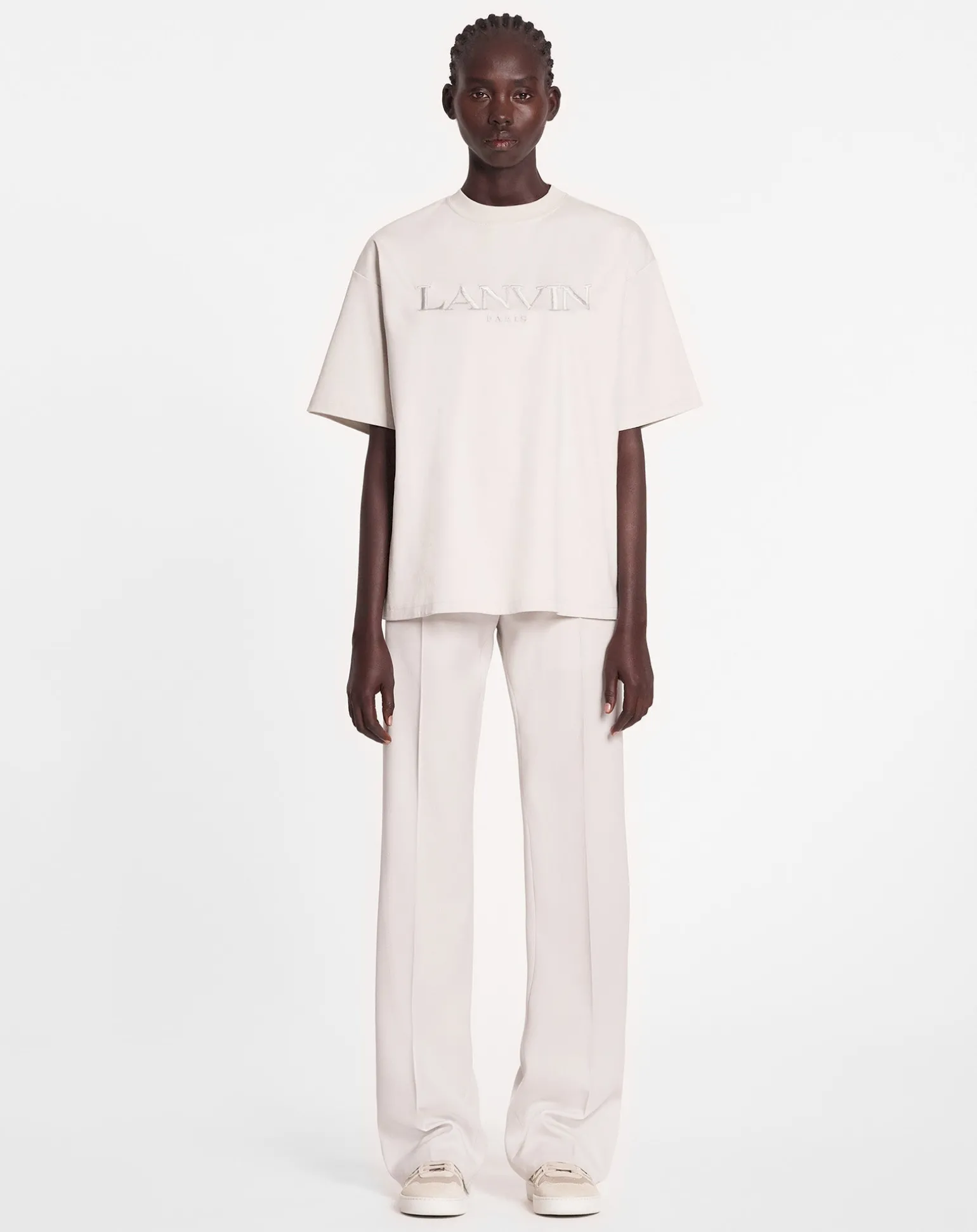 Lanvin Oversized paris embroidered t-shirt Mastic Sale