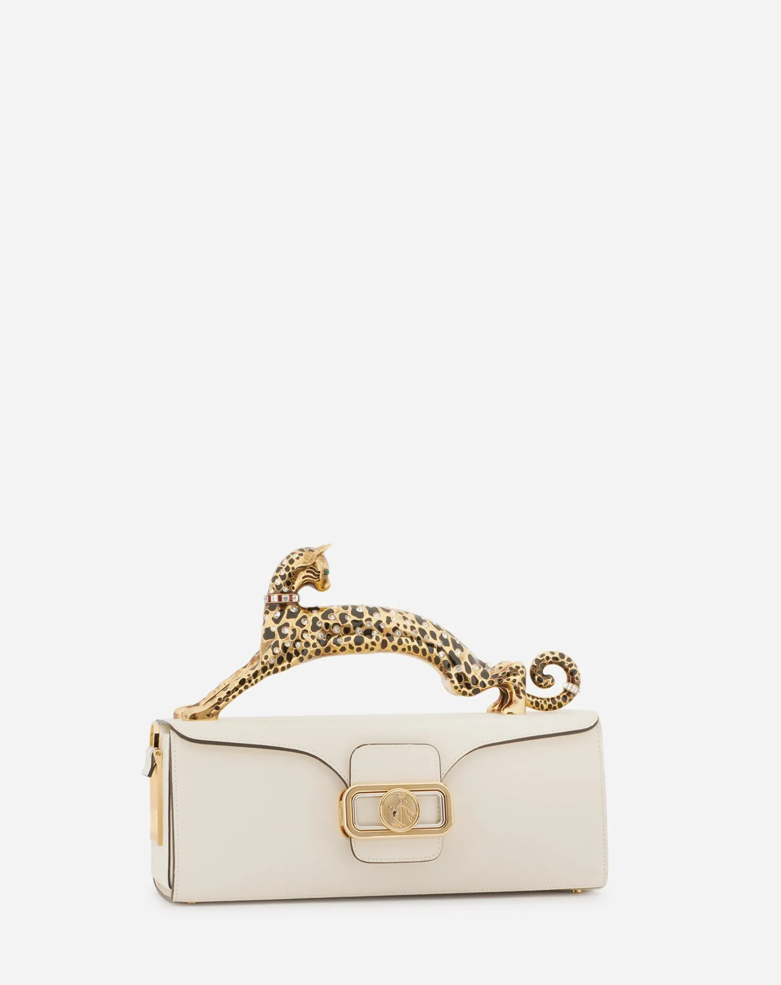 Lanvin Pencil cat bag in shiny calfskin leather and rhinestones White Hot