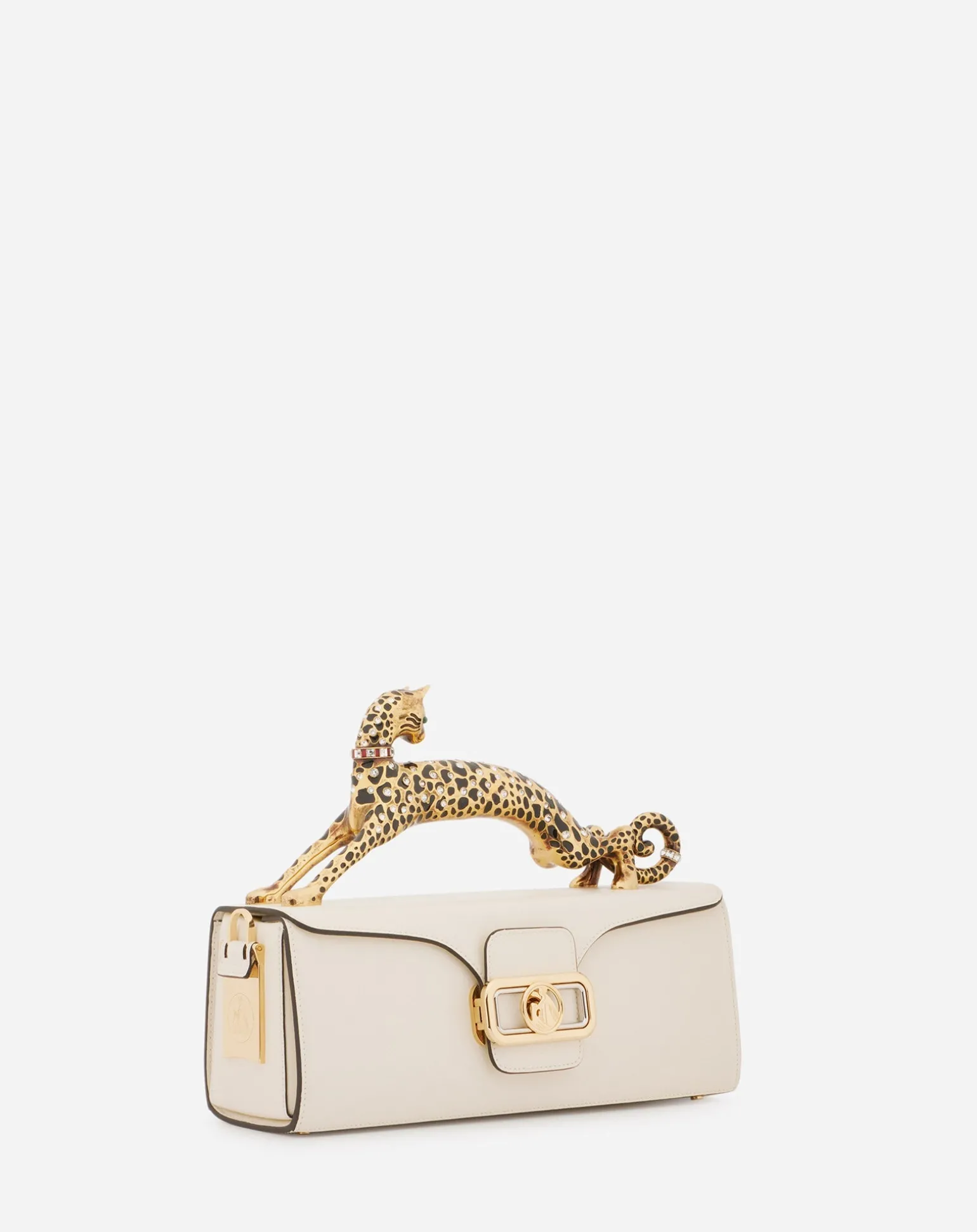 Lanvin Pencil cat bag in shiny calfskin leather and rhinestones White Hot