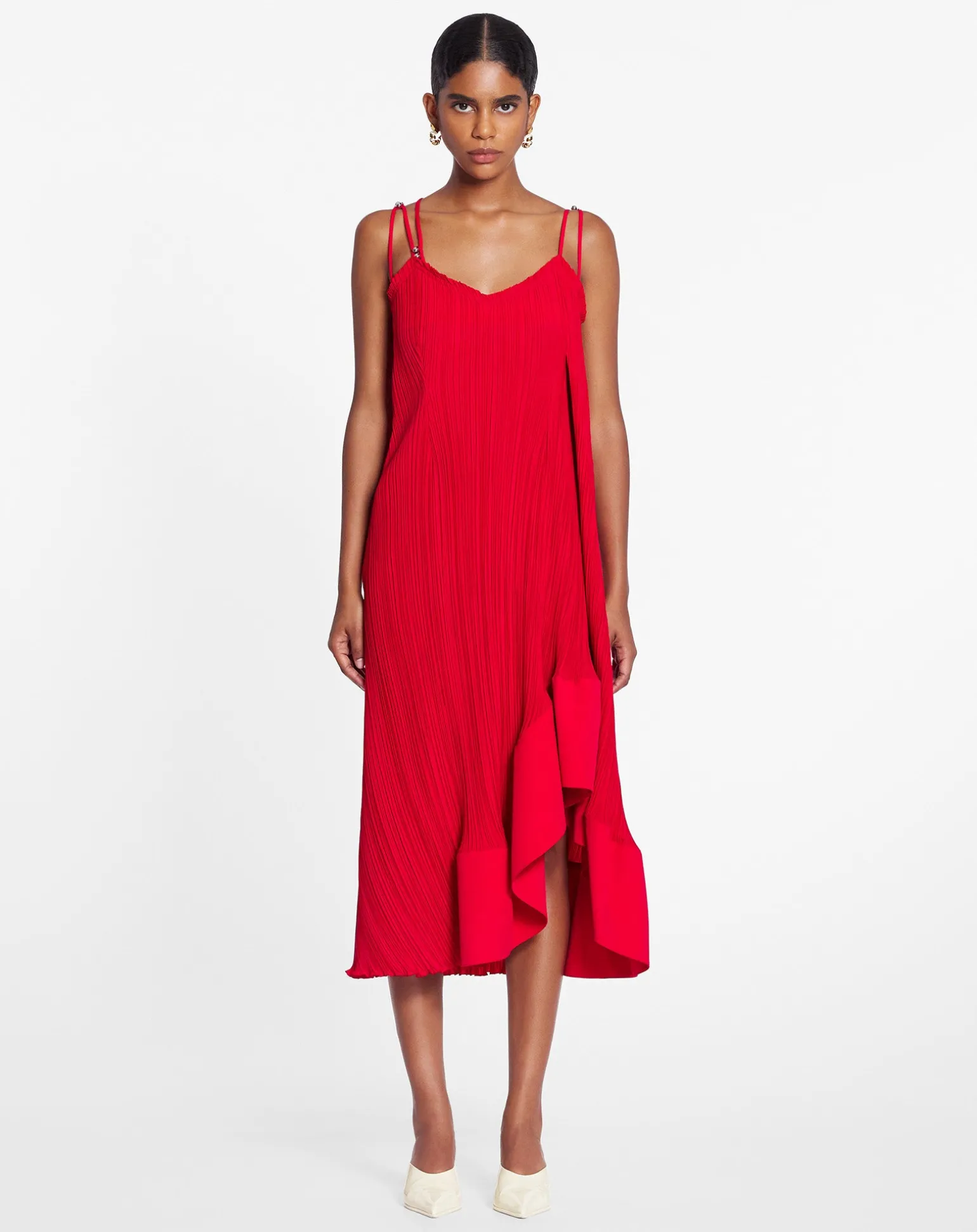 Lanvin Pleated dress with straps Flame Hot