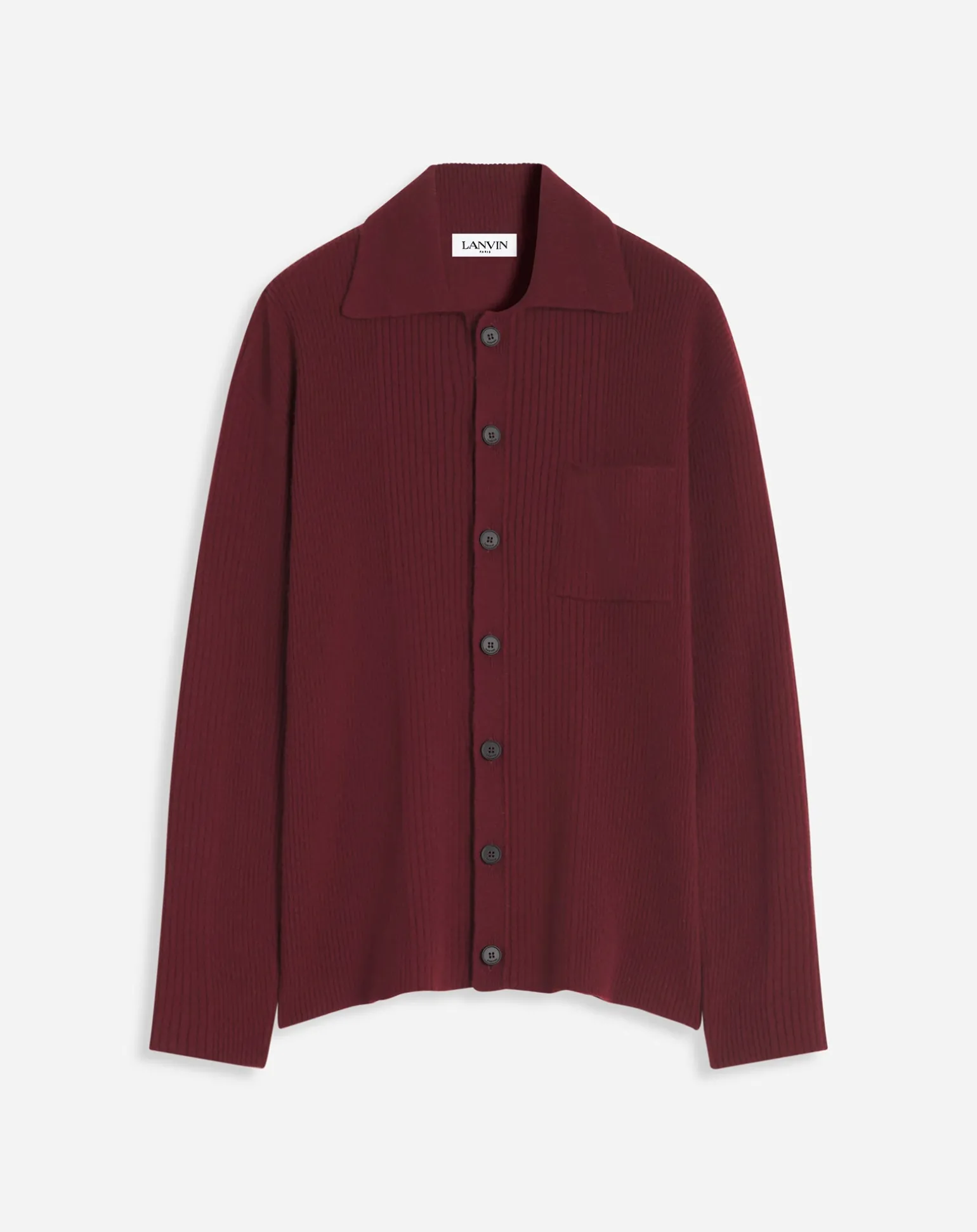 Lanvin Polo-neck ribbed cardigan Burgundy New