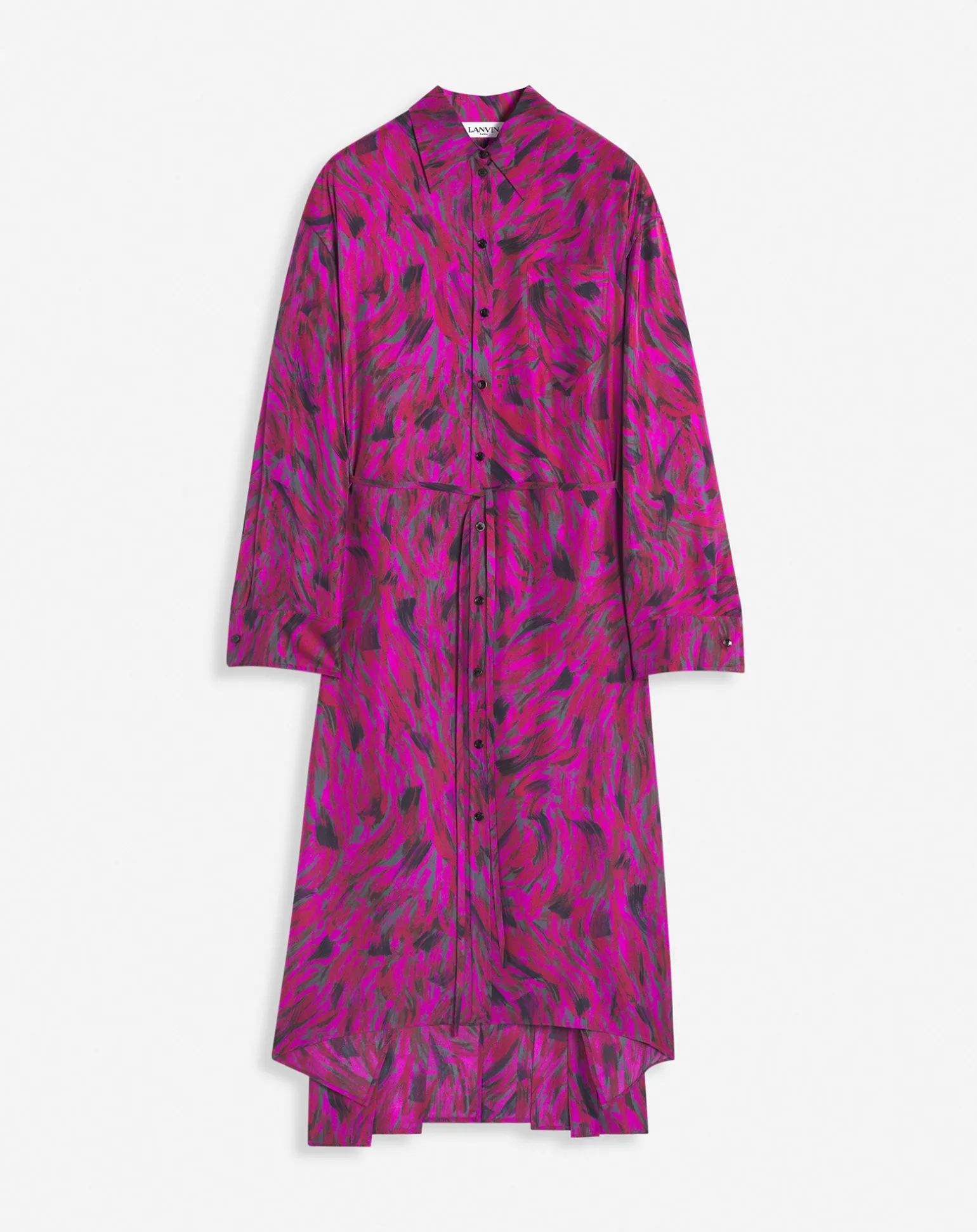 Lanvin Printed shirt dress with pleats Fuchsia Outlet