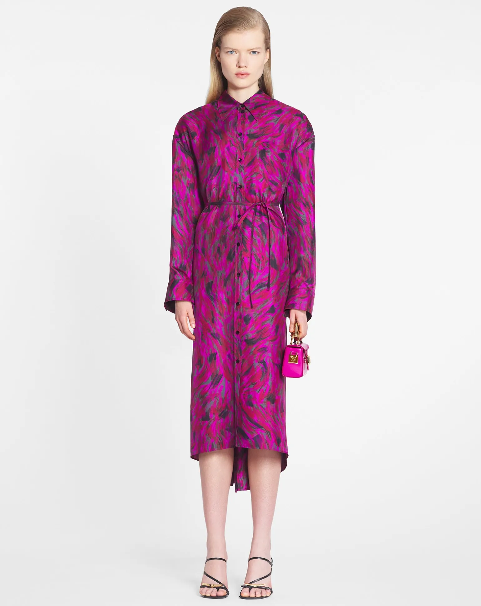 Lanvin Printed shirt dress with pleats Fuchsia Outlet