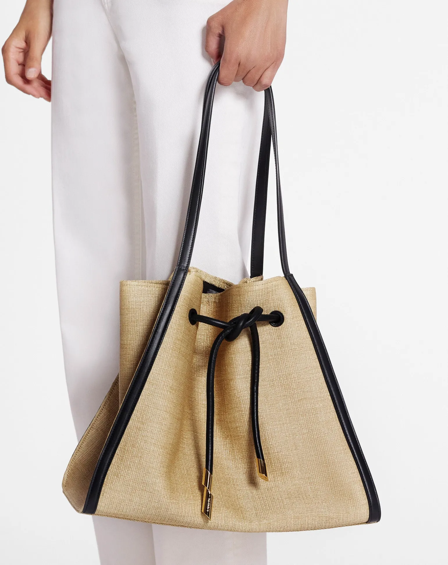 Lanvin Sequence bag in leather and raffia Natural/black Best Sale