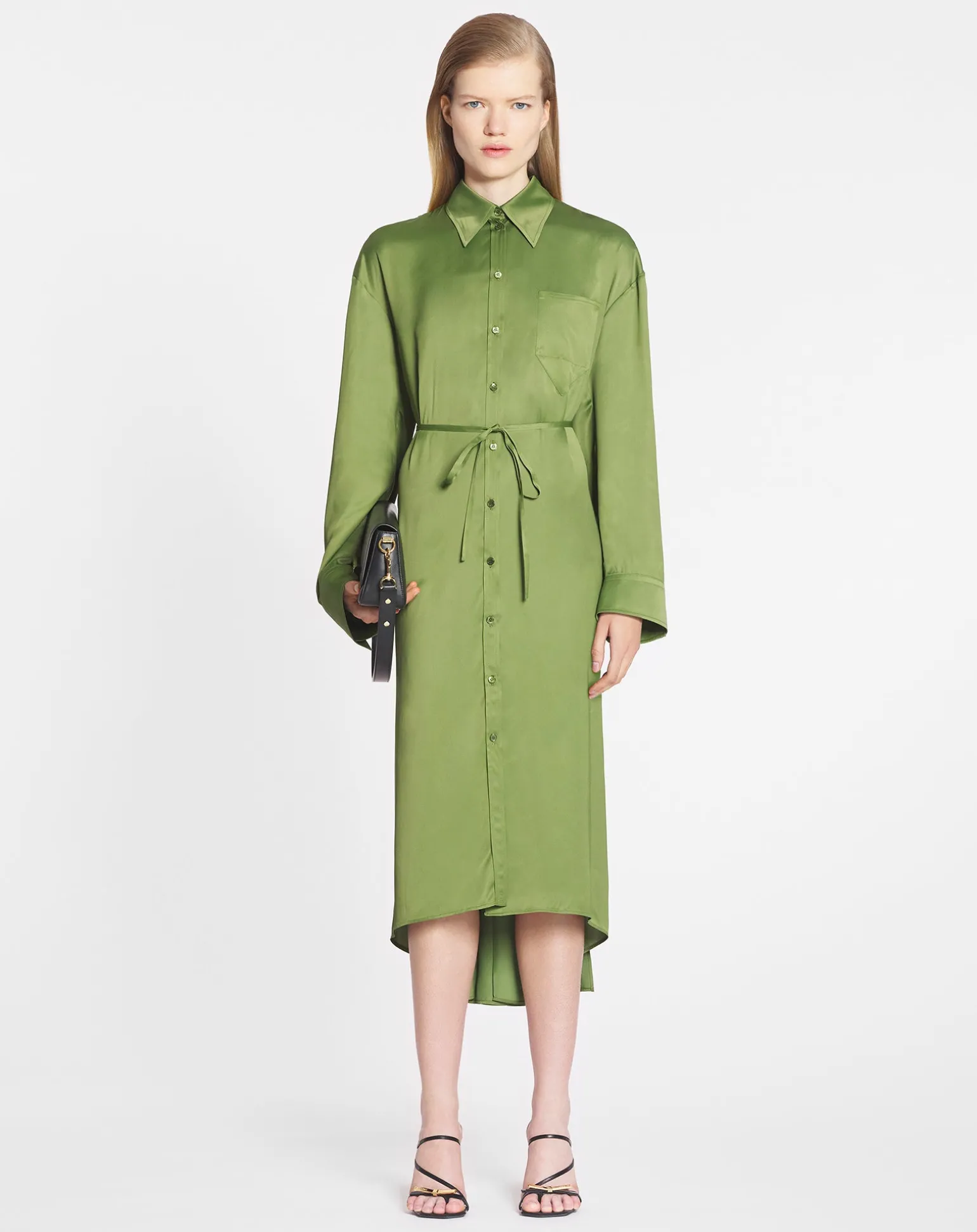 Lanvin Shirt dress with pleats Lichen Best Sale