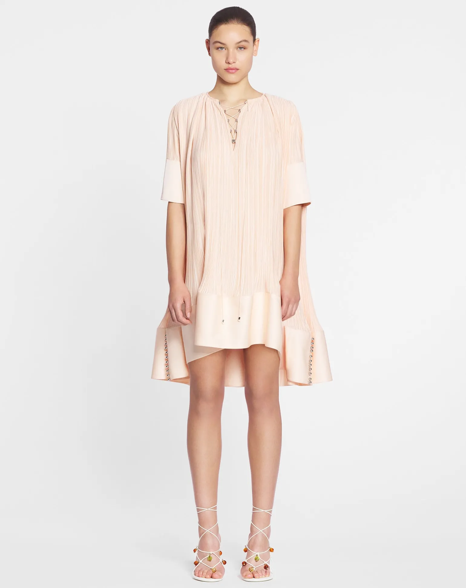 Lanvin Short-sleeved pleated dress Abricotine Sale