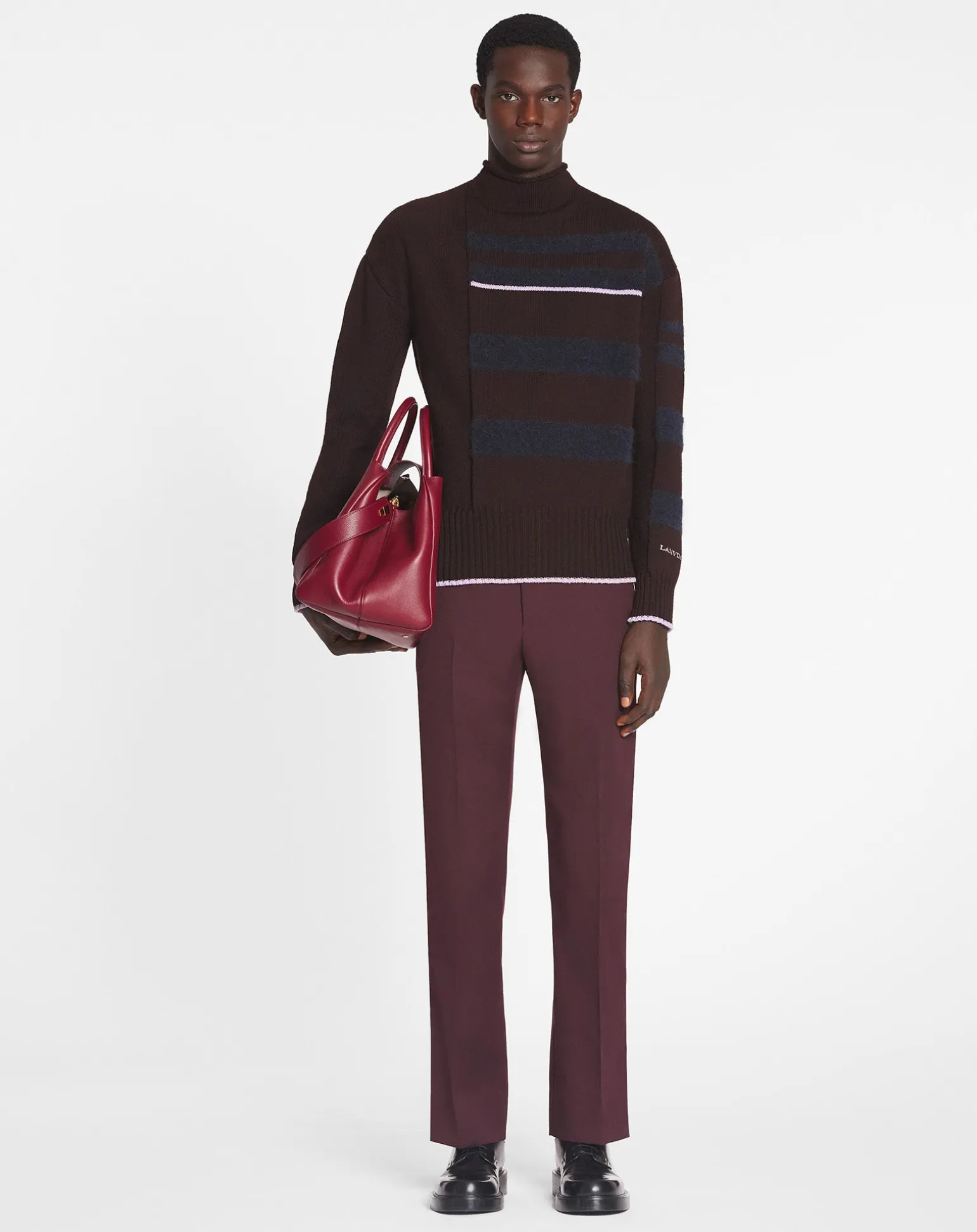 Lanvin Striped mock turtleneck sweater Marronglace Shop