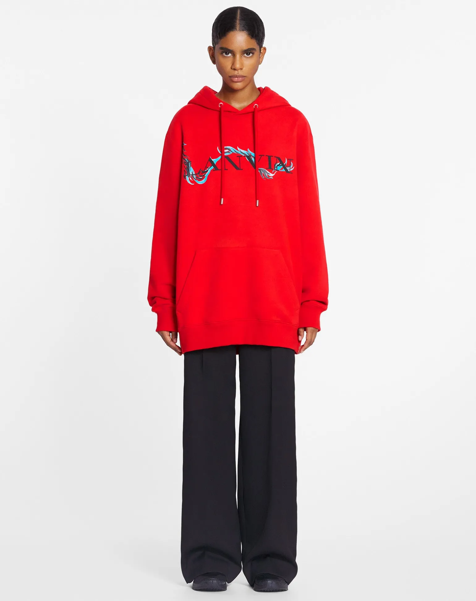 Lanvin Unisex dragon print loose-fitting hoodie Flame Shop